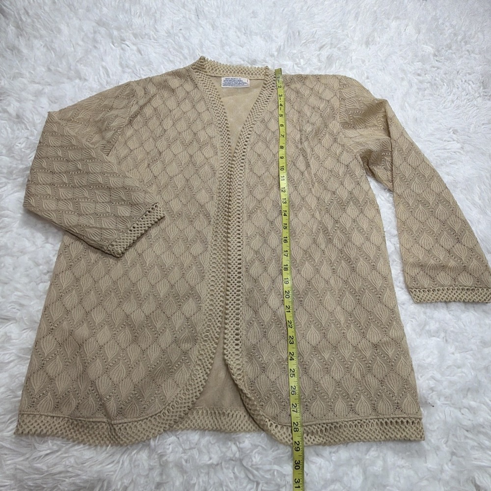 Vintage 1950s Japan Cardigan Sweater Open Front Scalloped Beige Knit 50 52 Rare - Picture 5 of 9